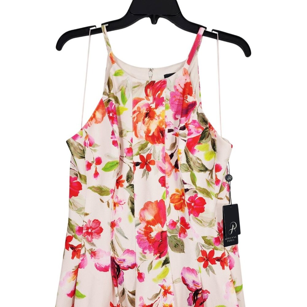 Adrianna Papell Floral Border Short Dress Size 16 Champagne Multi With Tags - Picture 9 of 11